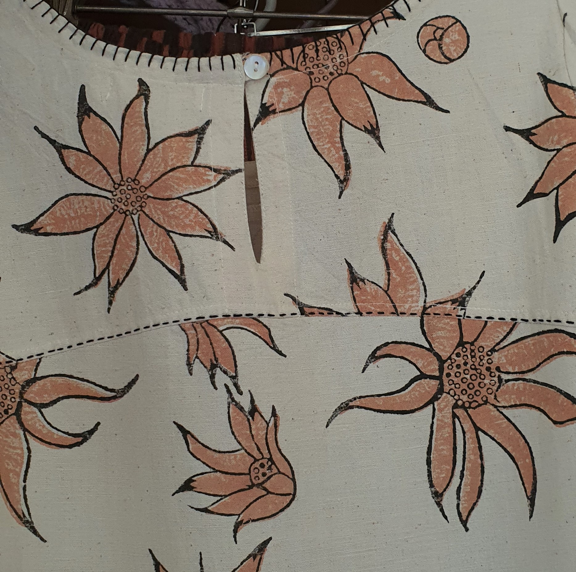 Yoke Dress- flannel flower- burnt orange – The Stitching Project